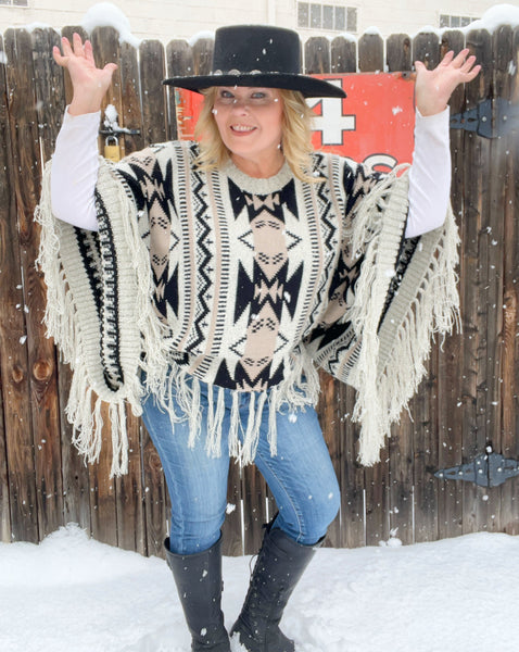 Aztec Fringe Pullover Sweater