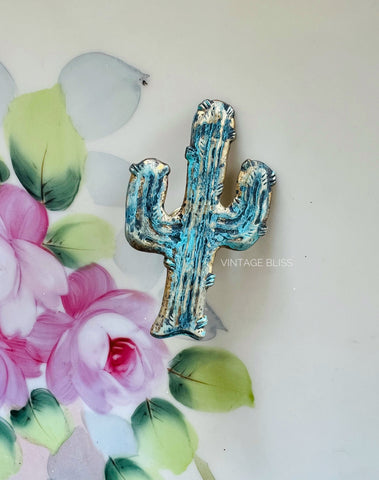 Turquoise Cactus Brass Patina Hat Pin