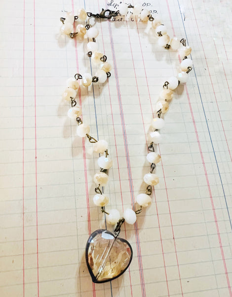Soldered Topaz Crystal Heart Necklace Beaded Chain