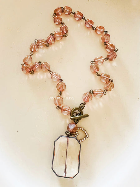 Soldered Crystal Drop Pink Beaded Chain Necklace