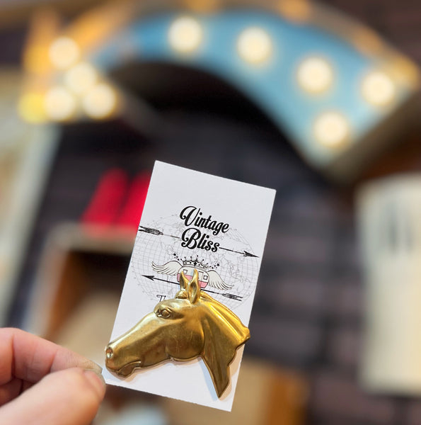 Brass Patina Horse Hat Pin Large