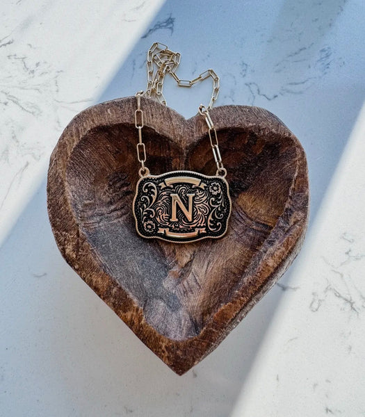 Buckle Bunny Initial Western Necklace GOLD