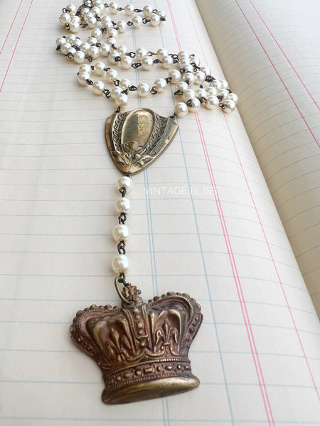 Rosary Style Crown Filigree Necklace