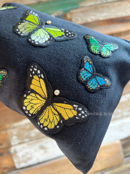 Butterfly Crystal Patch Canvas Bag