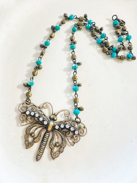 Boho Brass Patina Butterfly Necklace