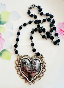 Hammered Metal Heart on Filigree Necklace