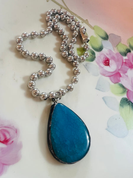 Soldered Blue Crystal Drop Necklace