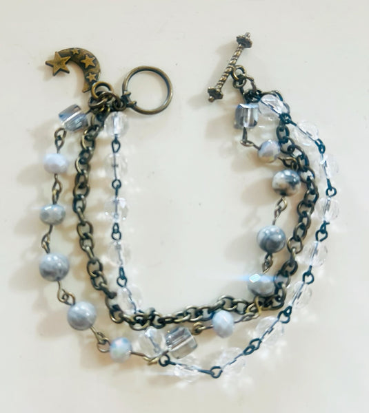 Stormy Grey Tones Triple Strand Beaded Bracelet