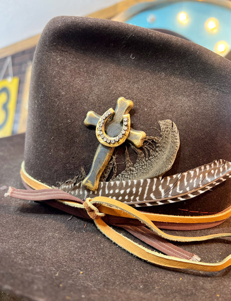 Horseshoe Cross Brass Patina Hat Pin