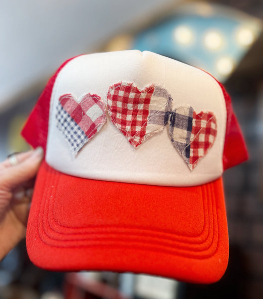 Granny Quilt Hearts Trucker Hat Red