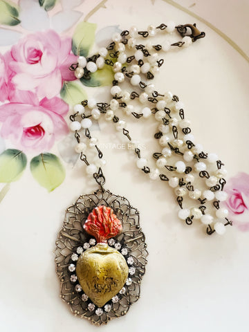 Sacred Heart Beaded Chain Necklace