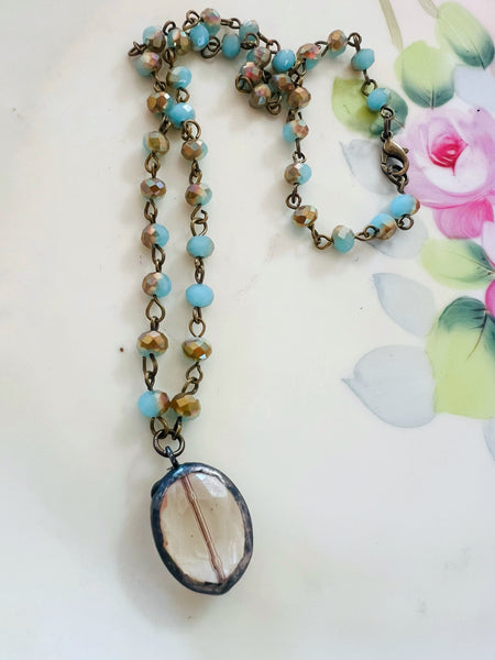 Soldered Topaz Crystal Drop Necklace Beaded Chain
