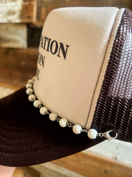 White Howlite Beaded Silver Hat Chain