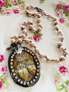 Sacred Heart Medallion Beaded Chain Necklace