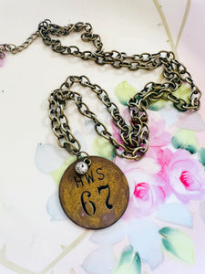 No 67 Brass Patina Vintage Locker Tag Necklace
