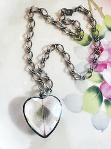 Soldered Crystal Heart Necklace Antique Silver Chain