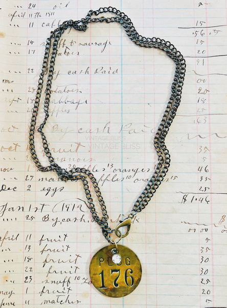Brass Patina Vintage Locker Tag Necklace