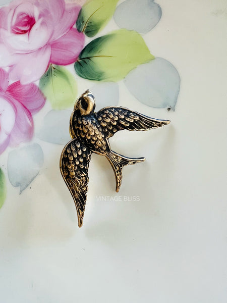 Brass Patina Sparrow Bird Hat Pin