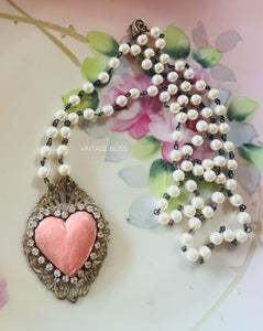Pink Clay Heart Whitewash Necklace Long
