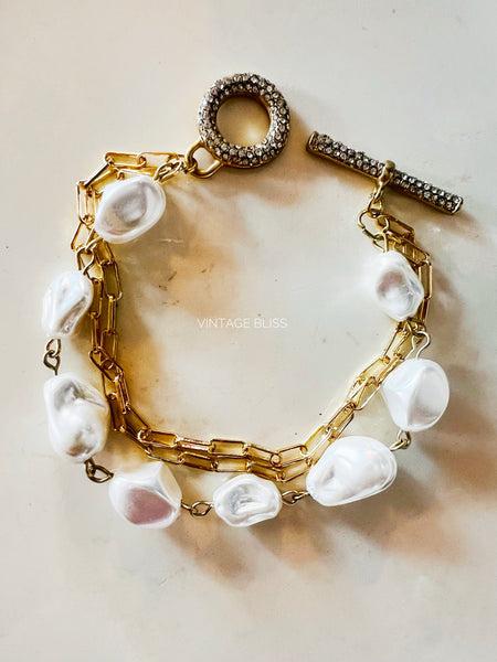 Dainty Gold & Pearl Chain Bracelet