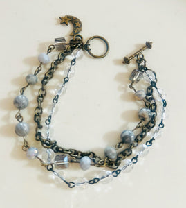 Stormy Grey Tones Triple Strand Beaded Bracelet