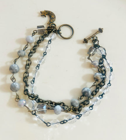 Stormy Grey Tones Triple Strand Beaded Bracelet