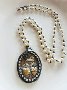 Sacred Heart Medallion Beaded Chain Necklace