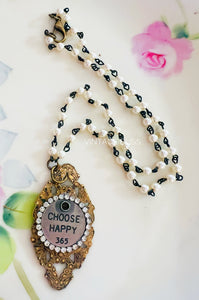 Choose Happy Filigree Pearl Chain Necklace