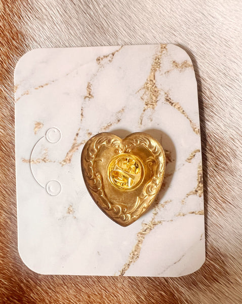 Filigree Stamped Heart Hat Pin