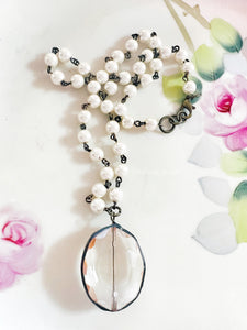 Soldered Crystal Drop Necklace Pearl Chain