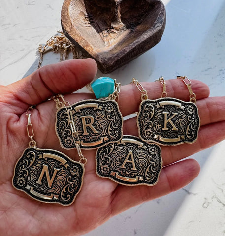 Buckle Bunny Initial Western Necklace GOLD