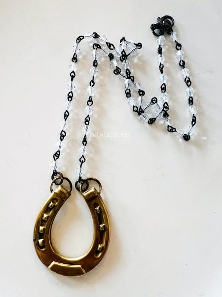 Crystal Beaded Chain Horseshoe Necklace