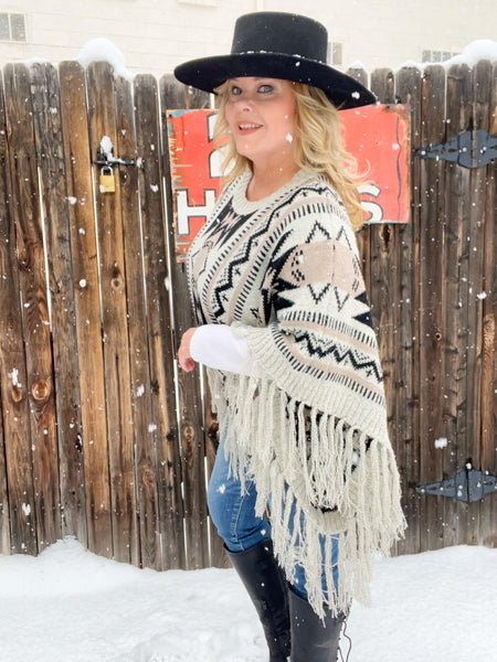 Aztec Fringe Pullover Sweater