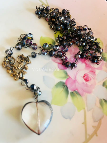 Rosary Style Heart Filigree Necklace