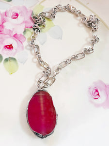 Soldered Fushia Color Stone Necklace