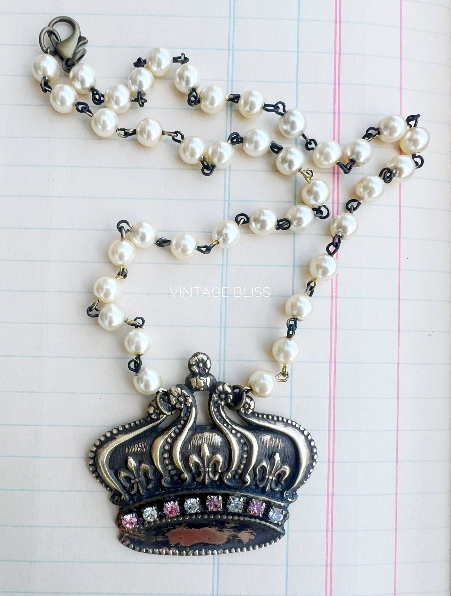 Adjust Your Crown Necklace Pink Rhinestones