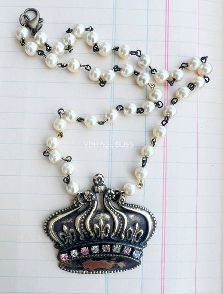 Adjust Your Crown Necklace Pink Rhinestones