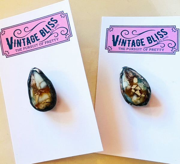 Soldered Turquoise & Brown Agate Stone Hat Pin