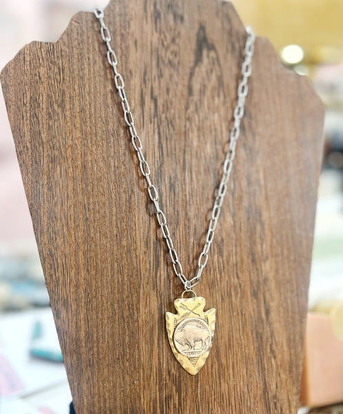 buffalo nickel arrowhead metal chain necklace 