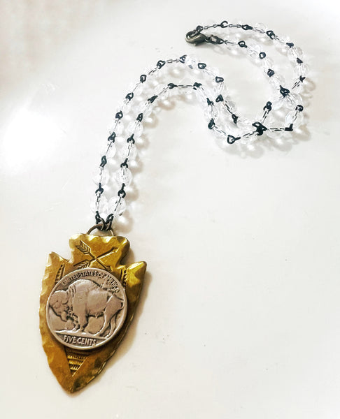 Buffalo Nickel Brass Arrowhead Necklace
