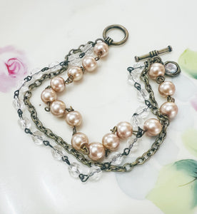 Pearl Chain Triple Strand Beaded Bracelet