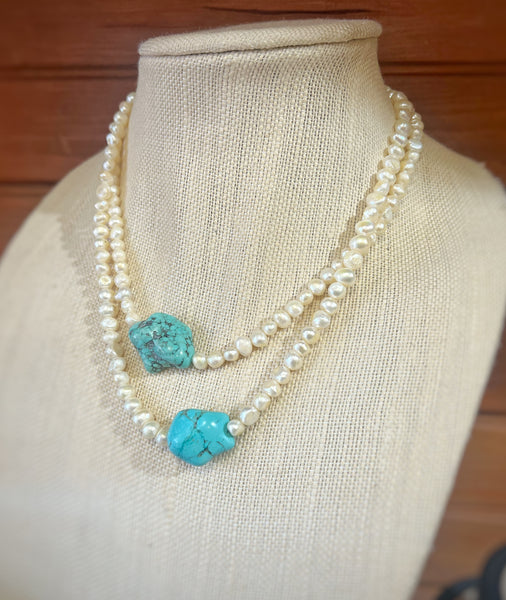 Freshwater Pearl Turquoise Beaded Necklace