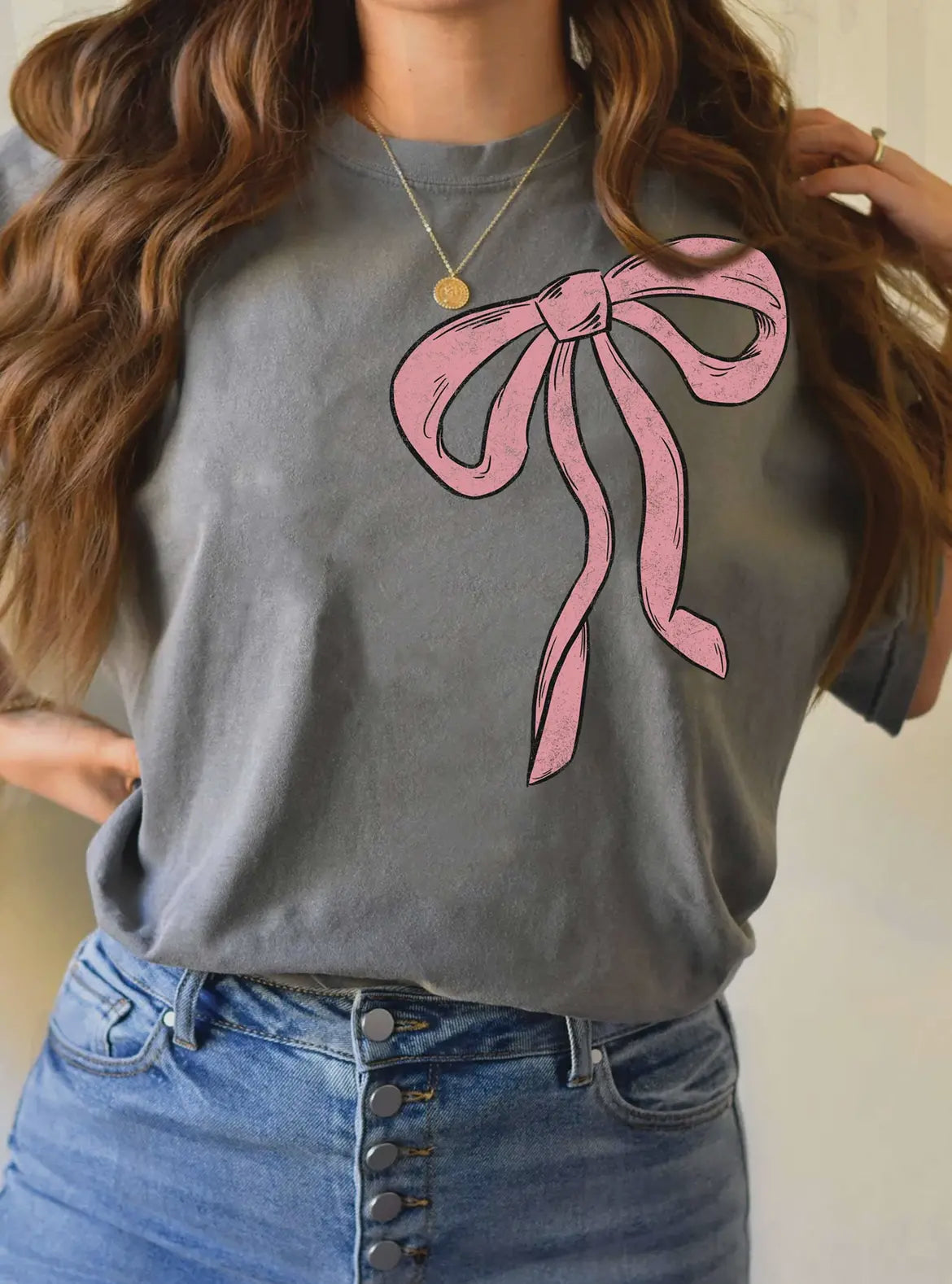 Pink Bow Grey Graphic Unisex Tshirt