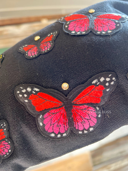 Butterfly Crystal Patch Canvas Bag