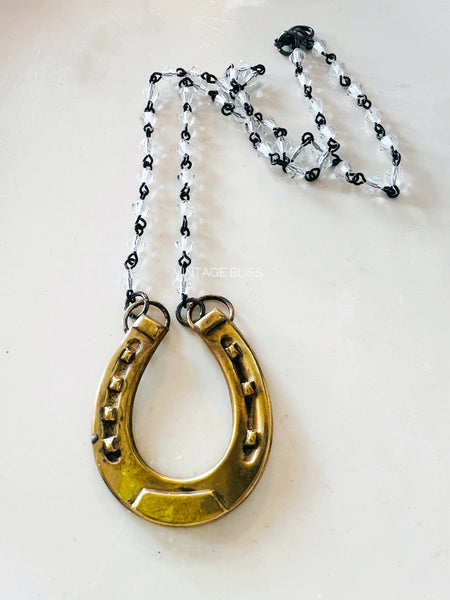 Crystal Beaded Chain Horseshoe Necklace