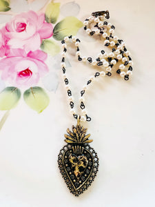 Sacred Heart Pearl Chain Necklace