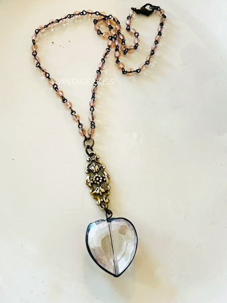 Soldered Crystal Mini Heart Necklace Pink