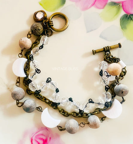 Moon Triple Strand Beaded Bracelet