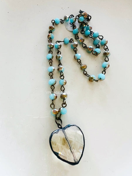 Soldered Topaz Crystal  Mini Heart Necklace