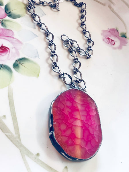 Soldered Fushia Color Stone Necklace